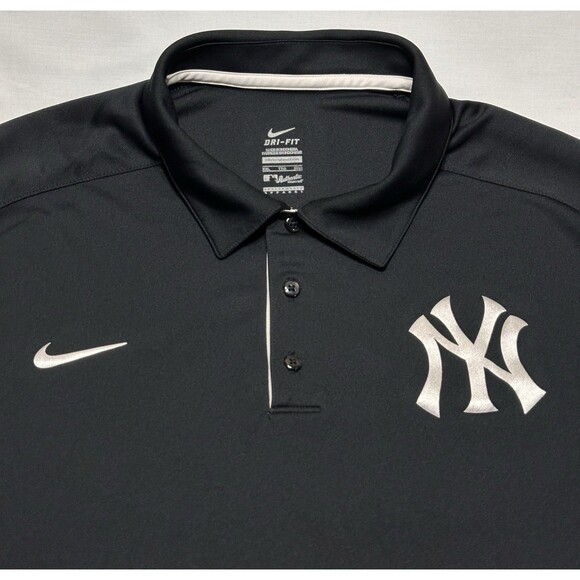 New York Yankees Nike Dri Fit Polo Shirt Mens XXL Black White MLB Baseball *READ - Picture 1 of 12